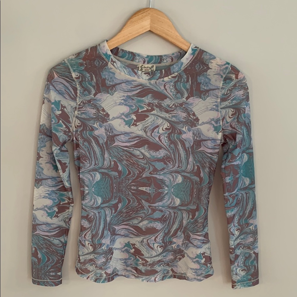 Free People Multicolor Swirl Long Sleeve Blouse